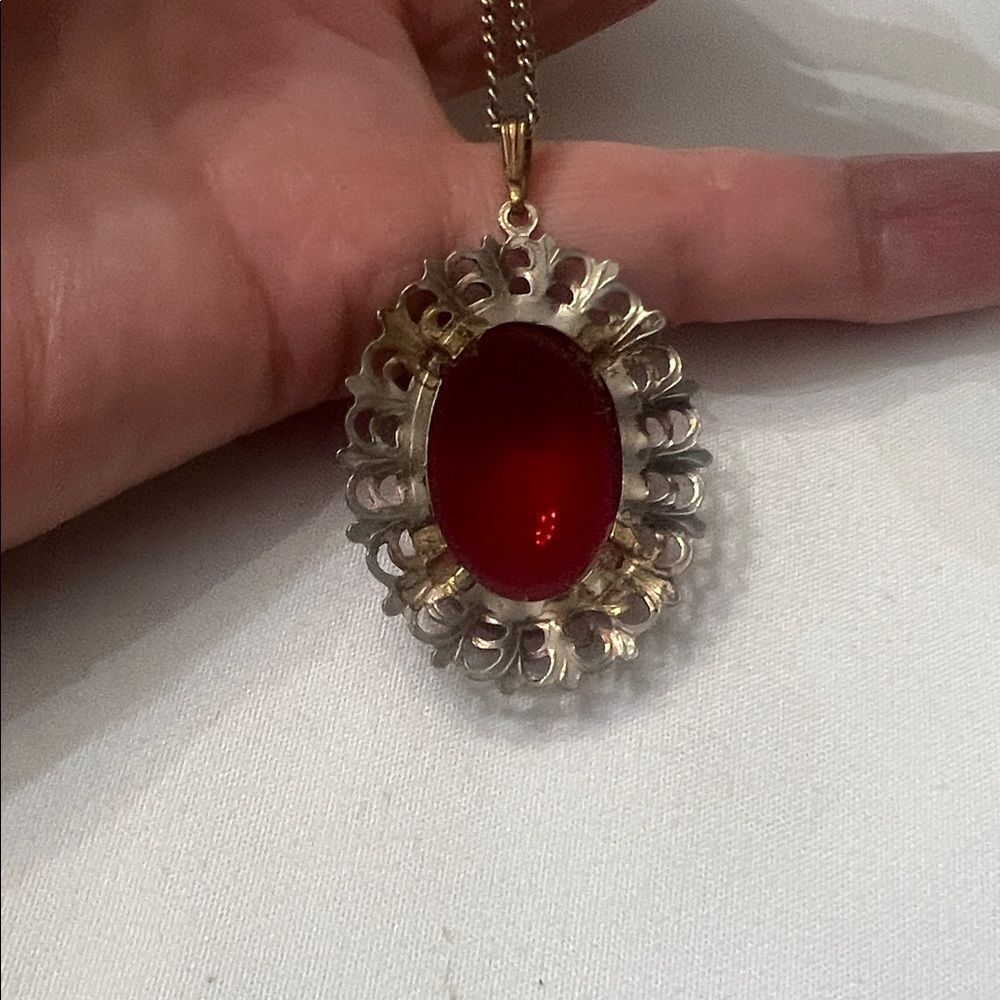 Vintage Elegant Silver Necklace with Iridescent Pendant there are signs of wear - Picture 4 of 5